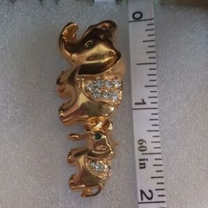 Gold Elephant Brooch with Crystals